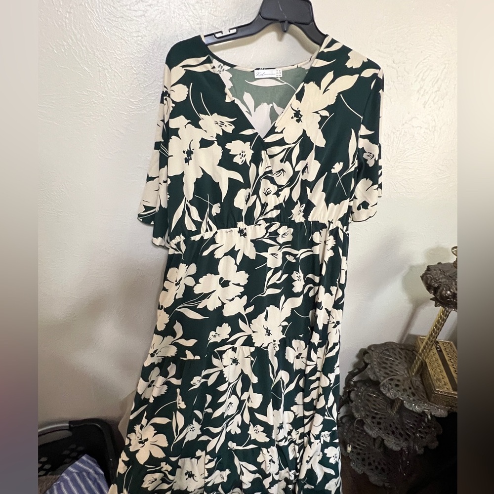 Green and cream maxi dress